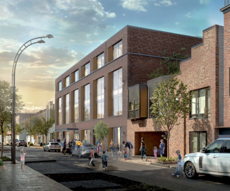 8th Street Rendering (street level) -- School & Event Center (Nov 2025)